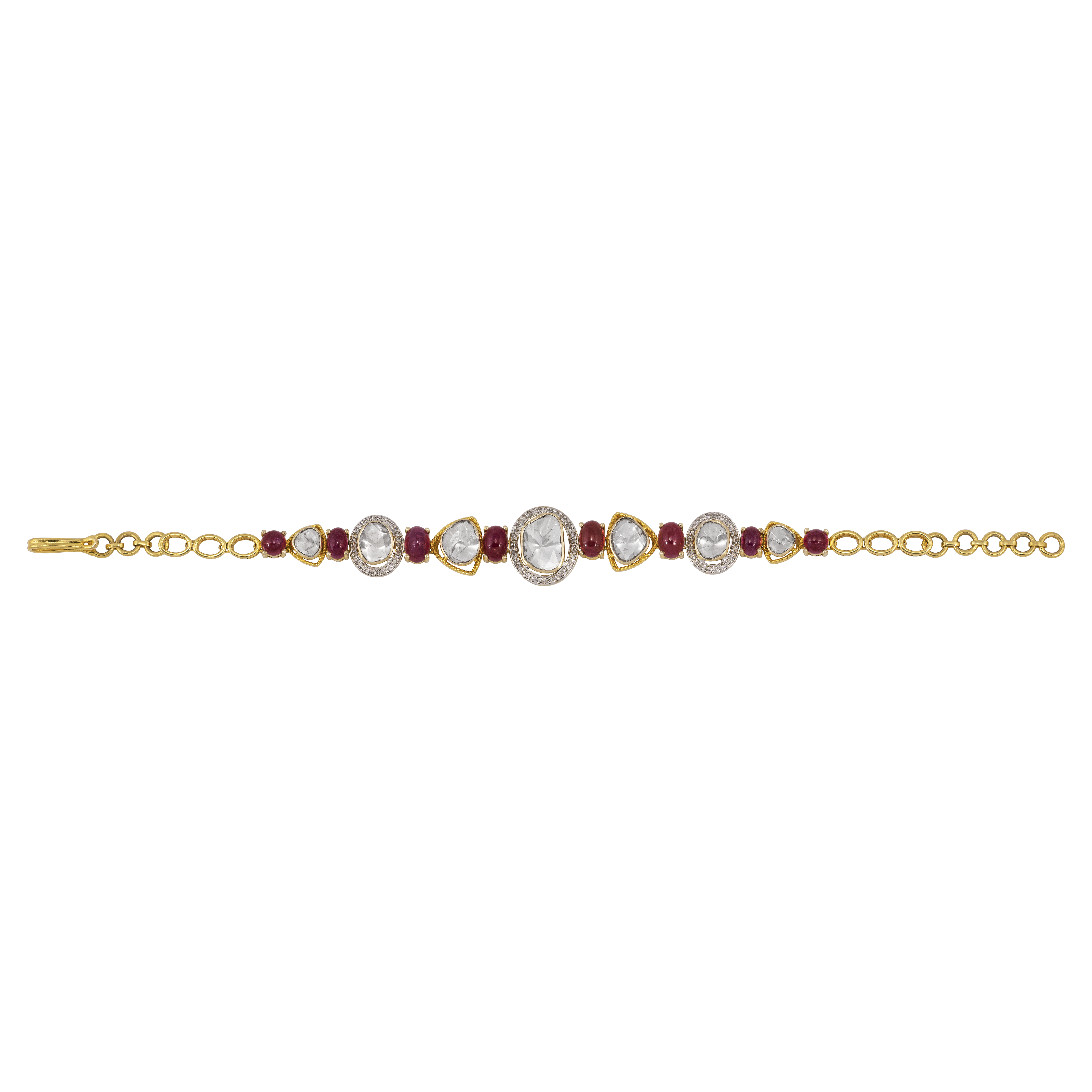 Polki and Ruby Tennis Bracelet in Yellow Gold